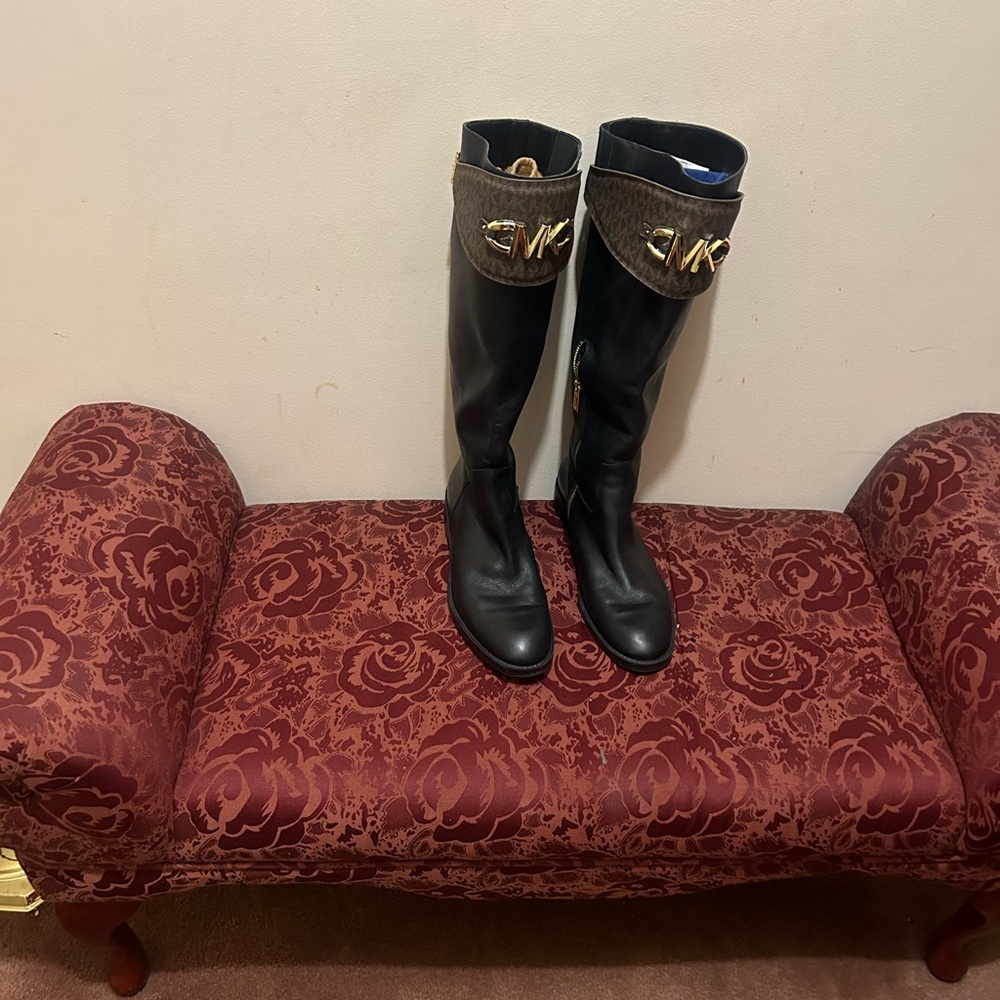 Michael Kors Black Over the Knee Boots with Gold Accents